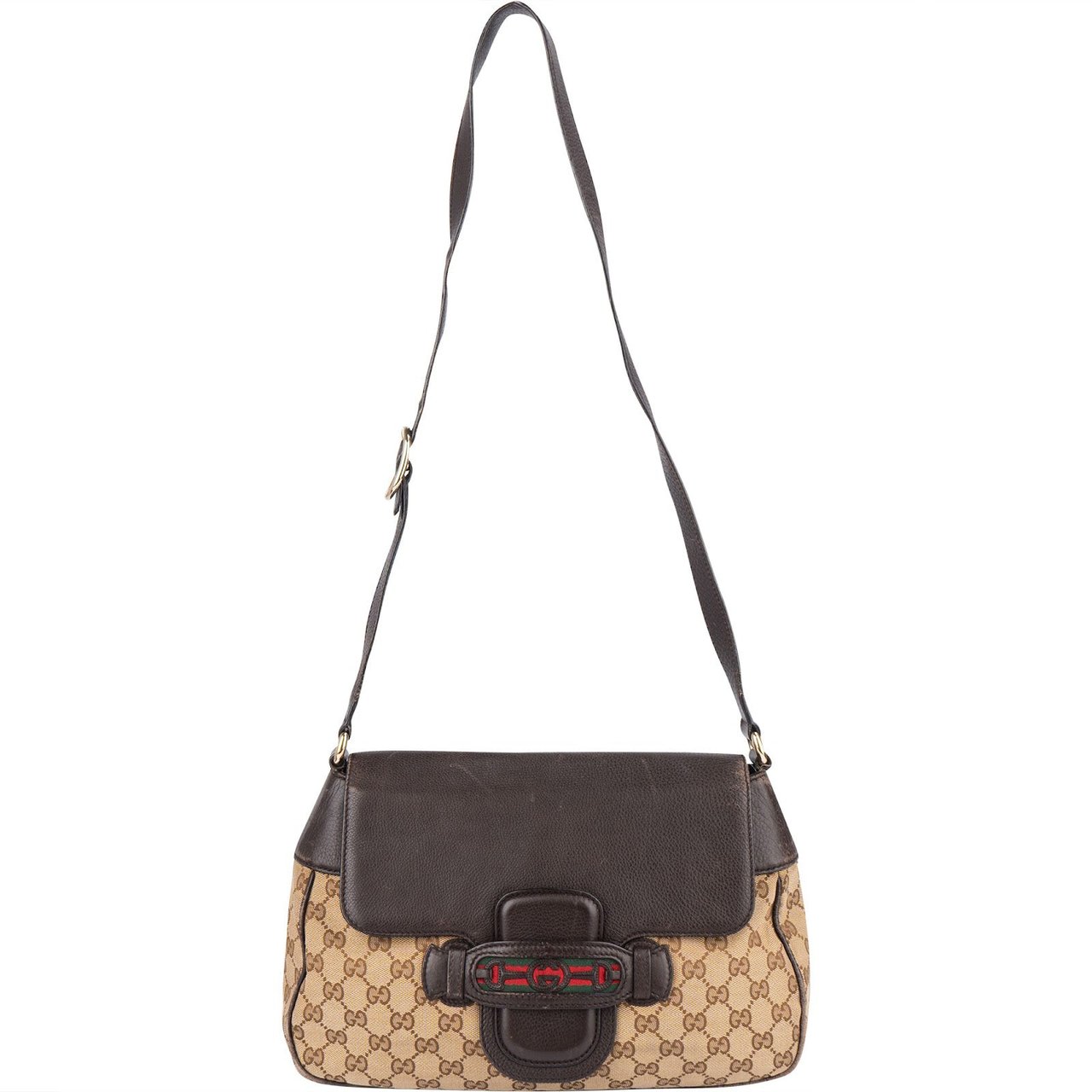 Gucci Gucci Monogram GG Dressage Shelly Crossbody Bag Bruin