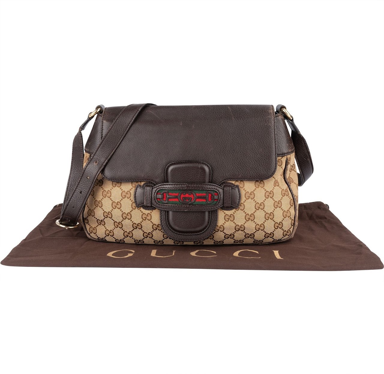 Gucci Gucci Monogram GG Dressage Shelly Crossbody Bag Bruin