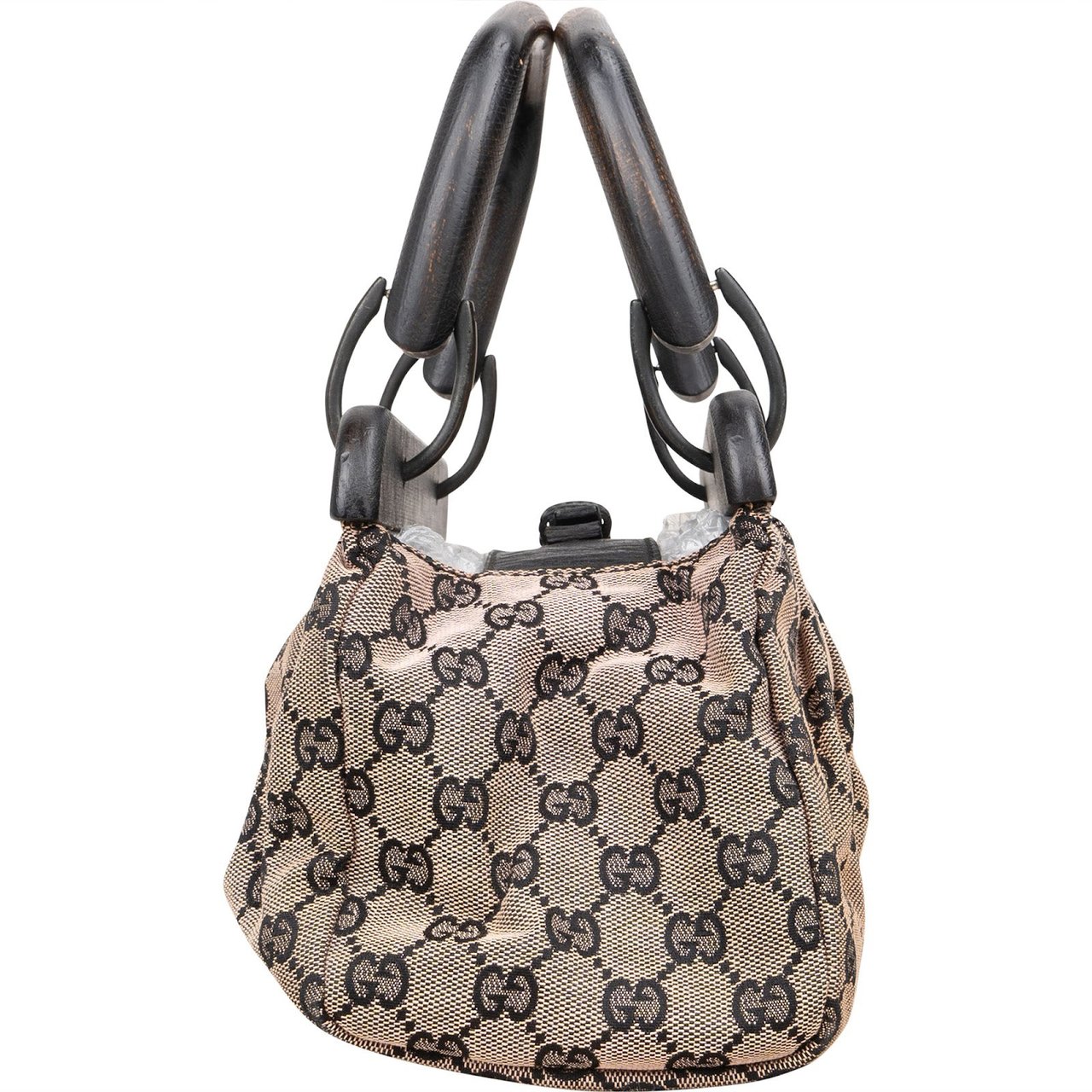 Gucci Gucci Monogram GG Wood Handle Satchel Handbag Beige