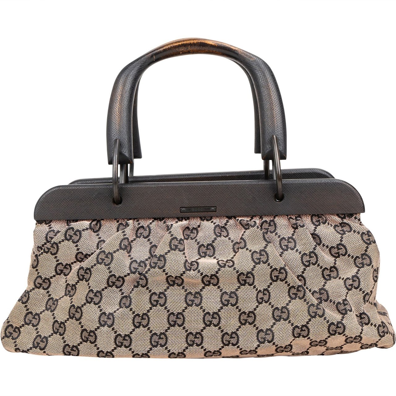 Gucci Gucci Monogram GG Wood Handle Satchel Handbag Beige
