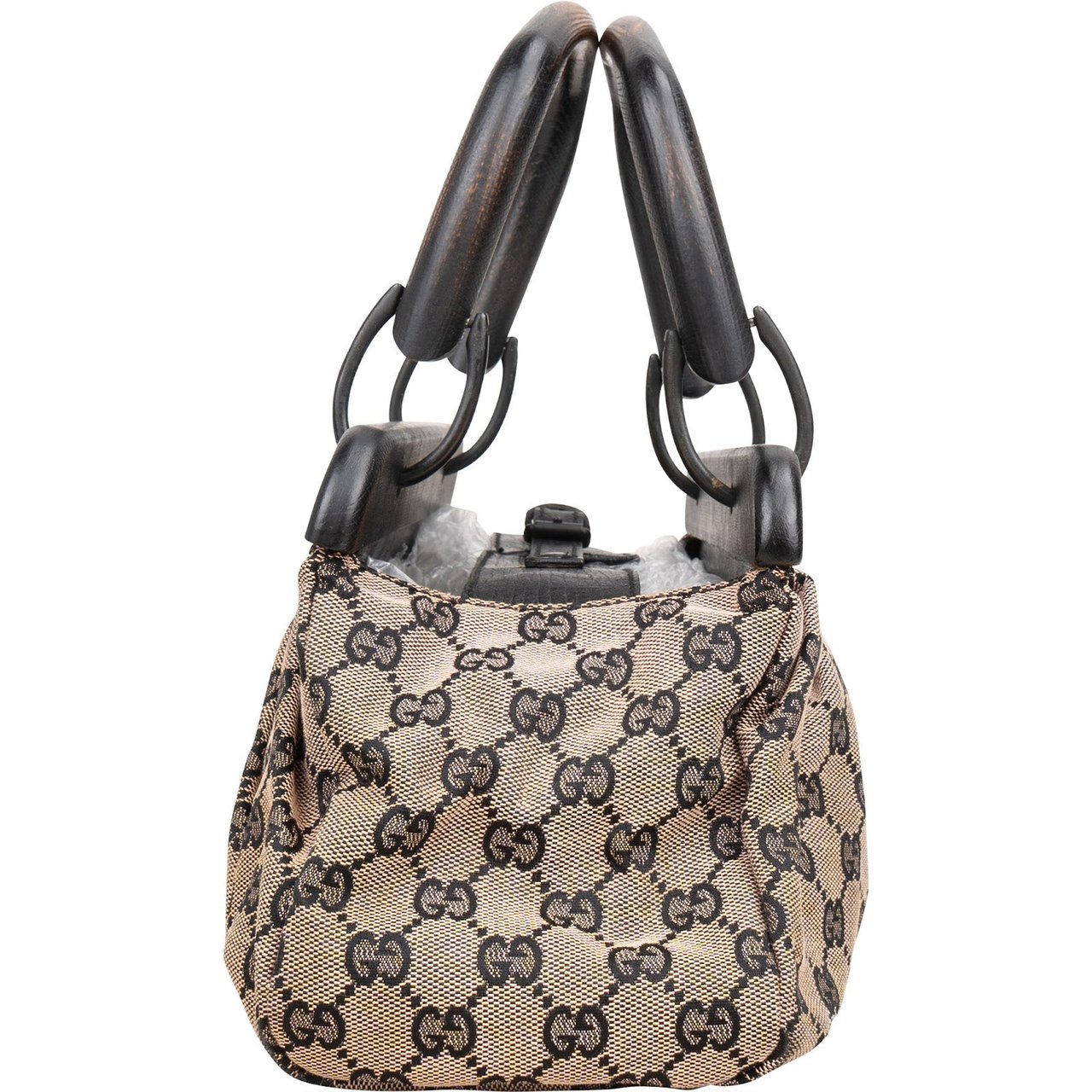 Gucci Gucci Monogram GG Wood Handle Satchel Handbag Beige