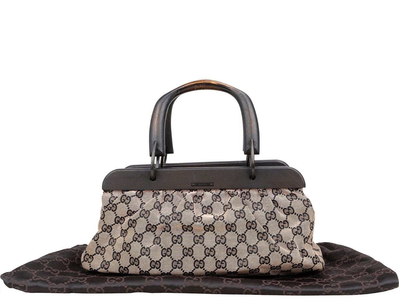 Gucci Gucci Monogram GG Wood Handle Satchel Handbag Beige