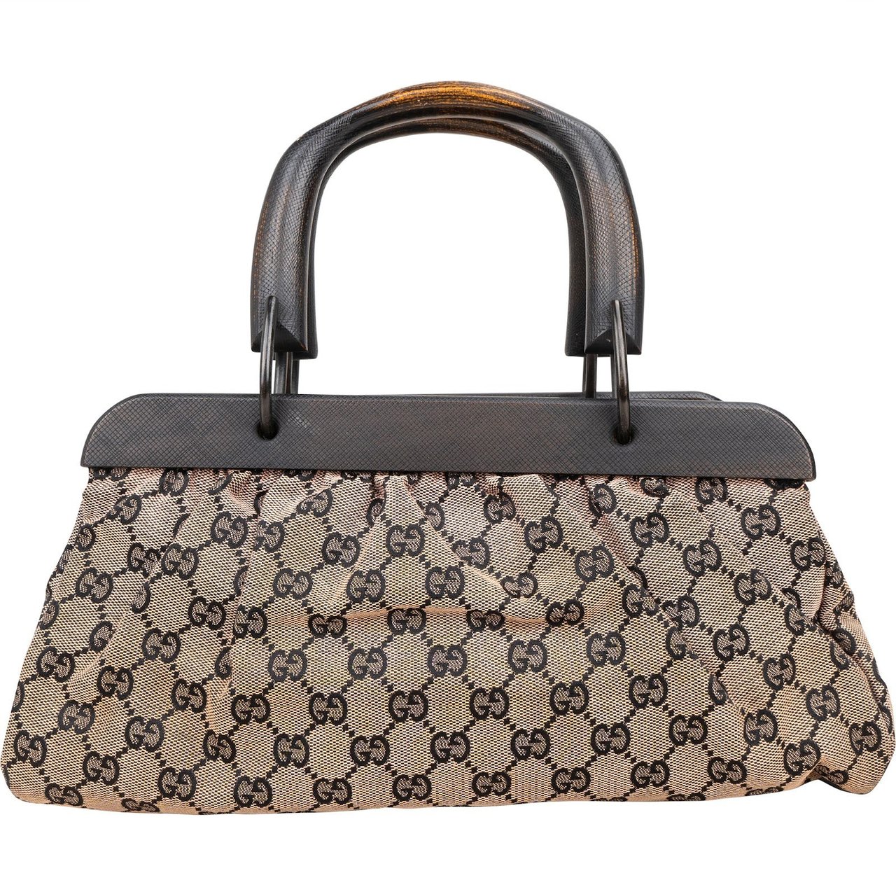 Gucci Gucci Monogram GG Wood Handle Satchel Handbag Beige