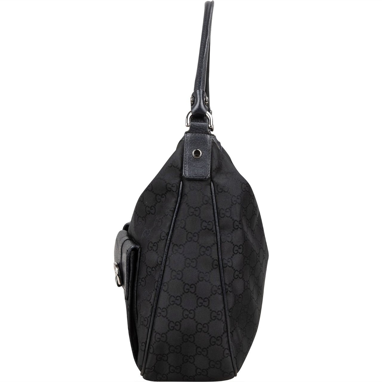 Gucci Gucci Monogram GG Canvas Abbey D-Ring Pocket Hobo Shoulder Bag Zwart