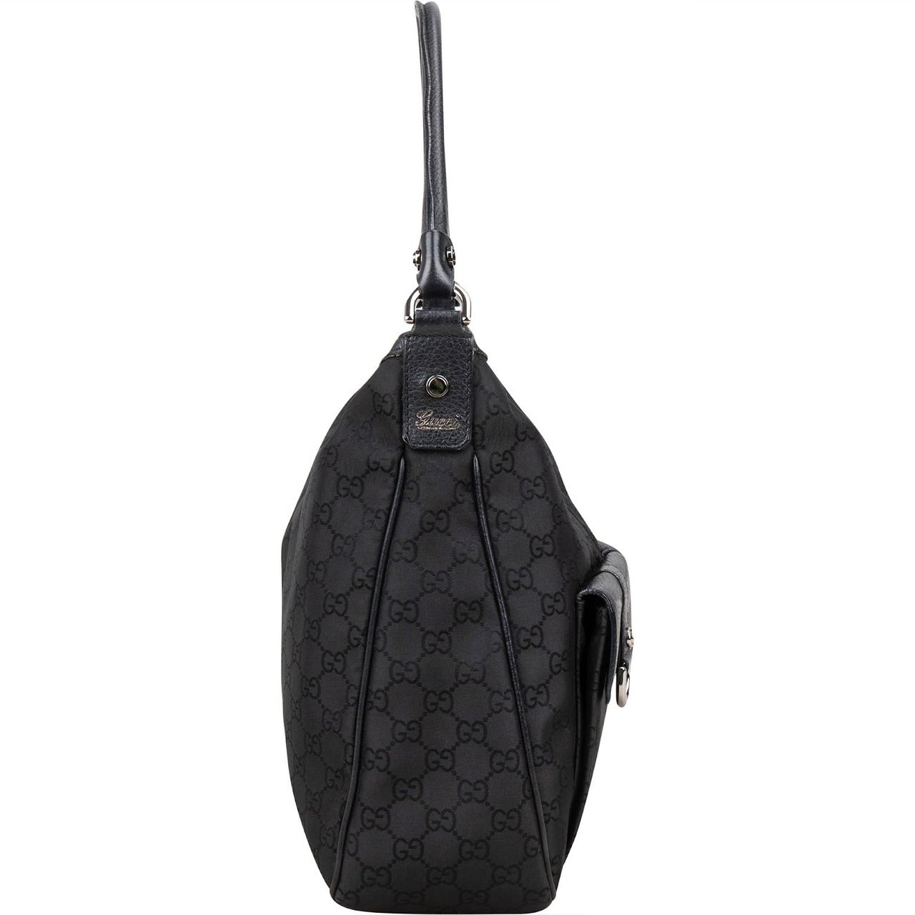 Gucci Gucci Monogram GG Canvas Abbey D-Ring Pocket Hobo Shoulder Bag Zwart