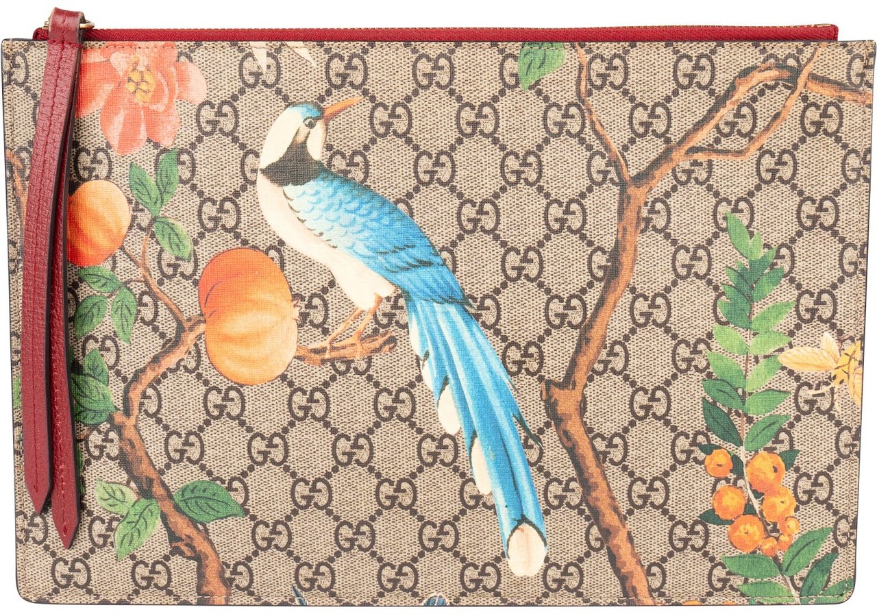 Gucci Monogram GG Supreme Floral Birds Canvas Tian Clutch Divers