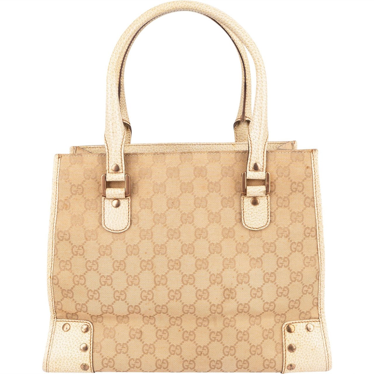 Gucci Gucci Monogram GG Canvas Studded Tote Handbag Beige