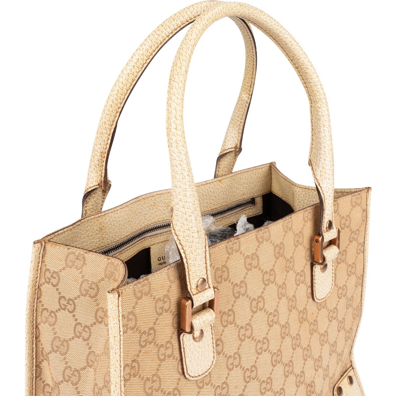 Gucci Gucci Monogram GG Canvas Studded Tote Handbag Beige