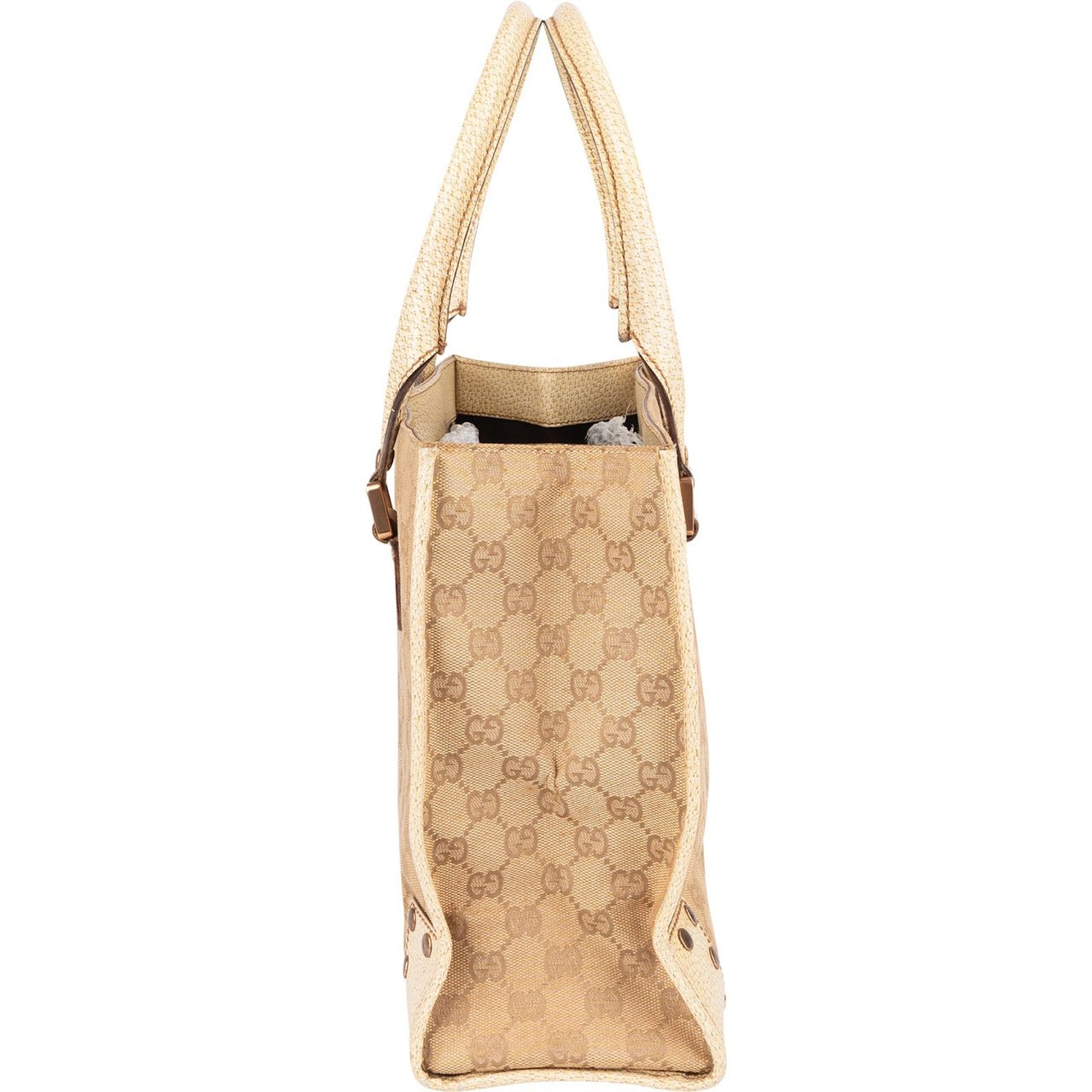 Gucci Gucci Monogram GG Canvas Studded Tote Handbag Beige