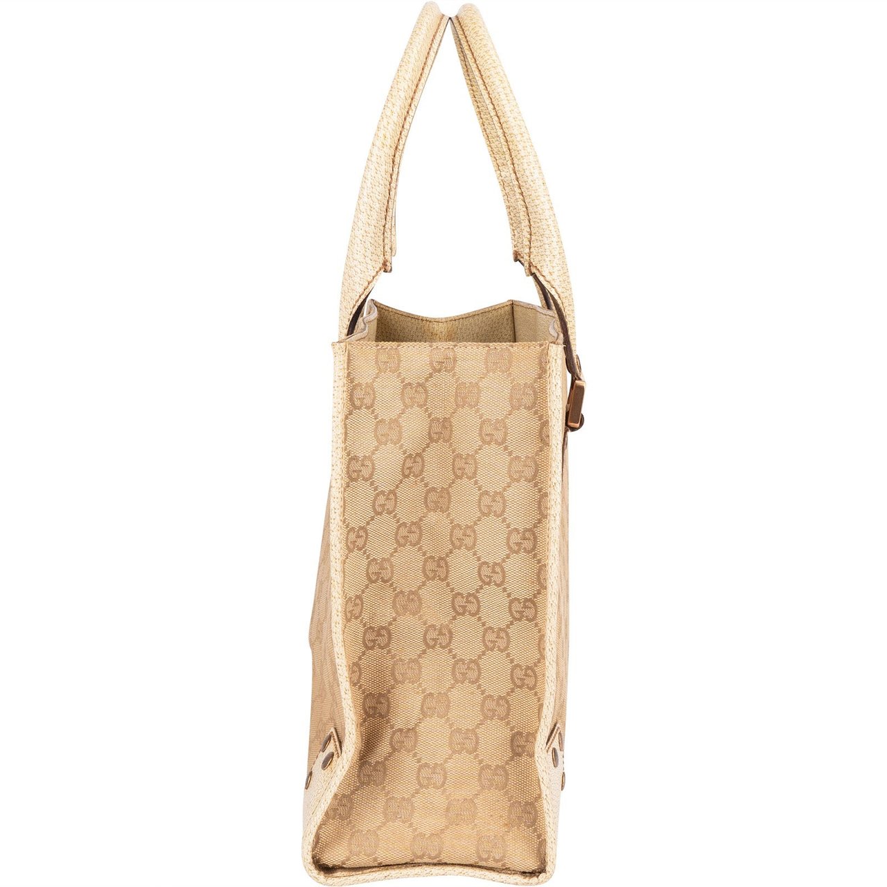 Gucci Gucci Monogram GG Canvas Studded Tote Handbag Beige