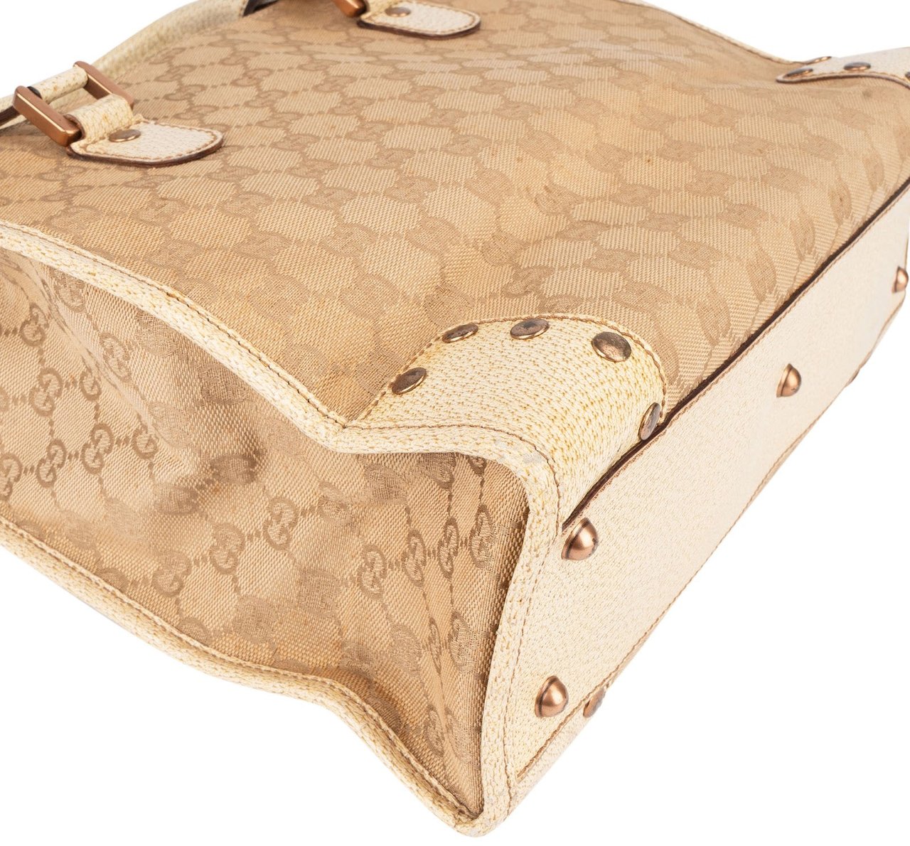 Gucci Gucci Monogram GG Canvas Studded Tote Handbag Beige