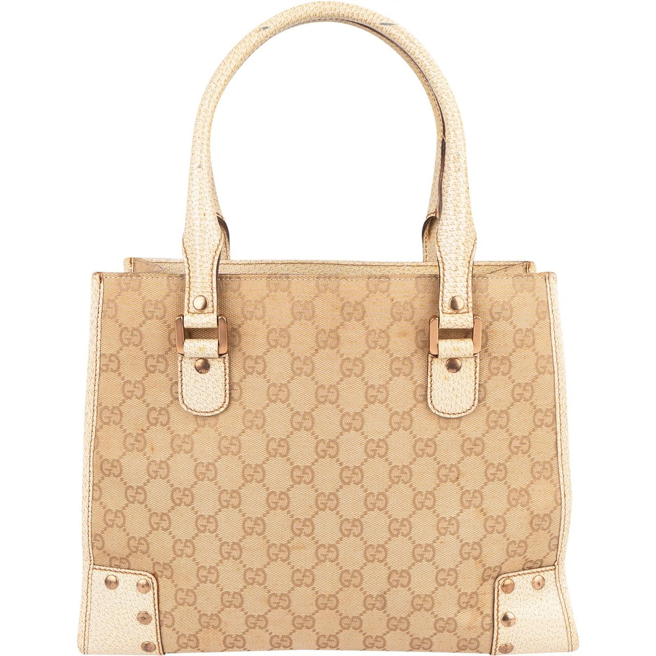 Gucci Gucci Monogram GG Canvas Studded Tote Handbag Beige