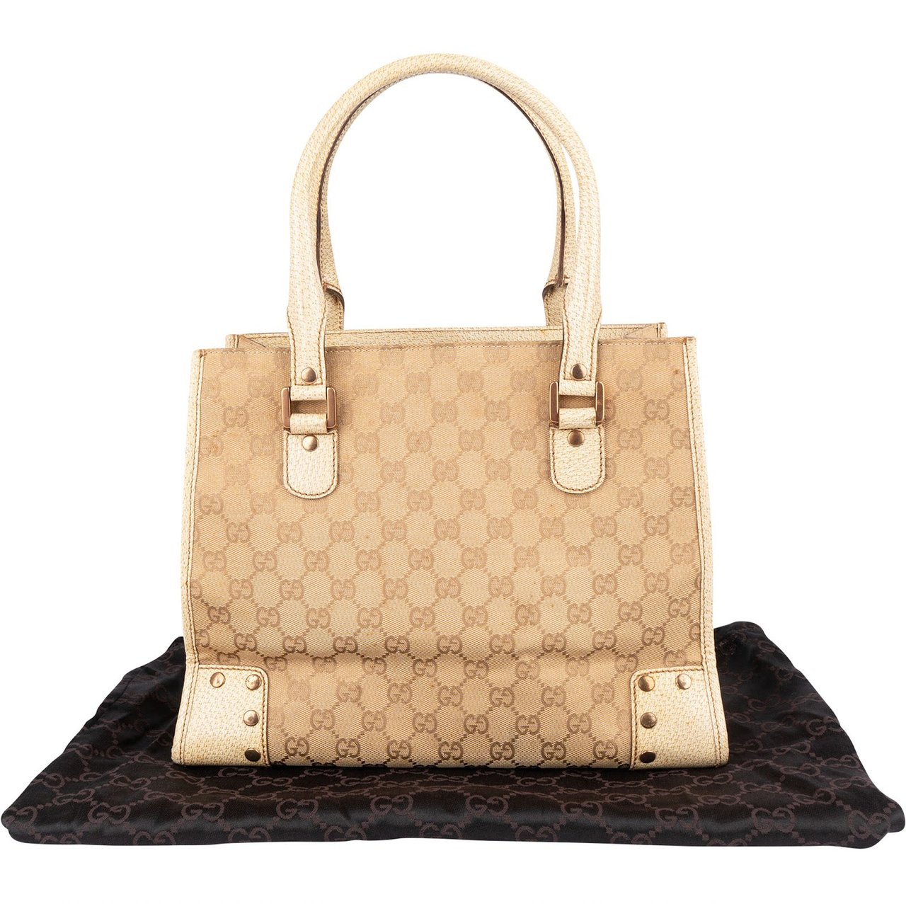 Gucci Gucci Monogram GG Canvas Studded Tote Handbag Beige