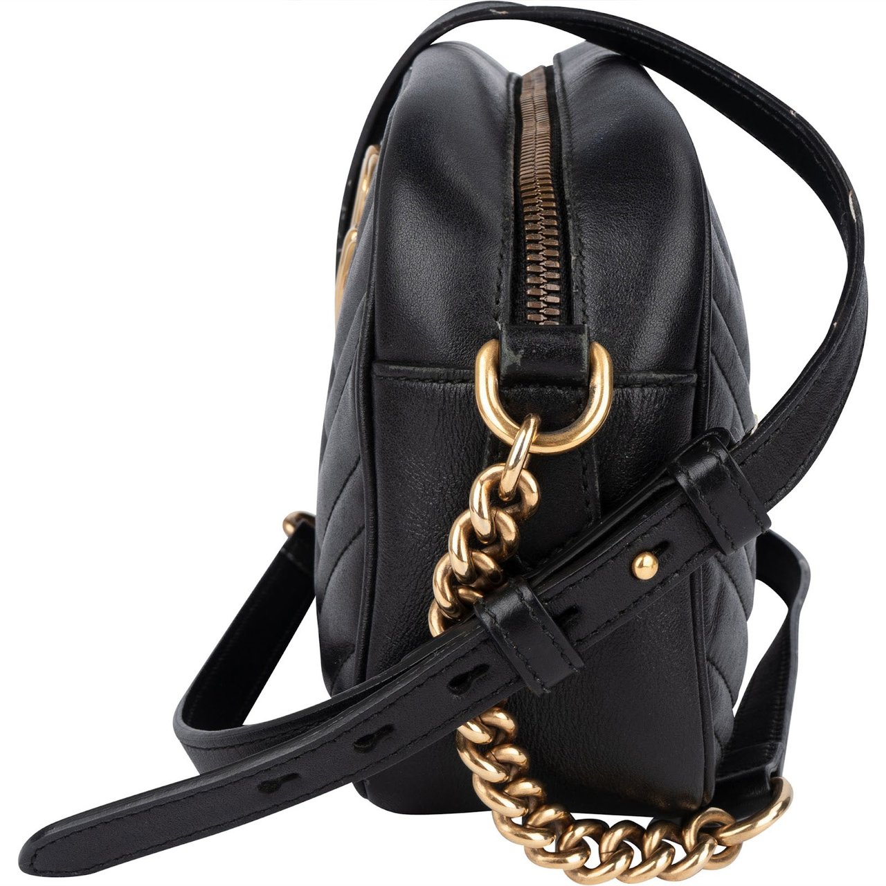 Gucci Gucci Quilted Leather GG Marmont Crossbody Bag Zwart