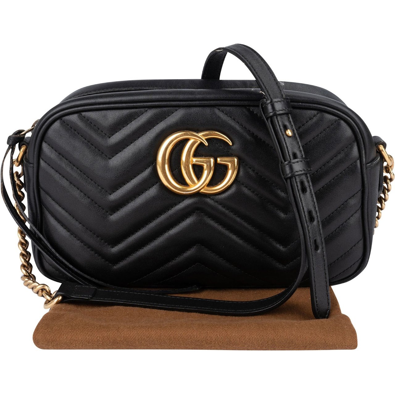 Gucci Gucci Quilted Leather GG Marmont Crossbody Bag Zwart