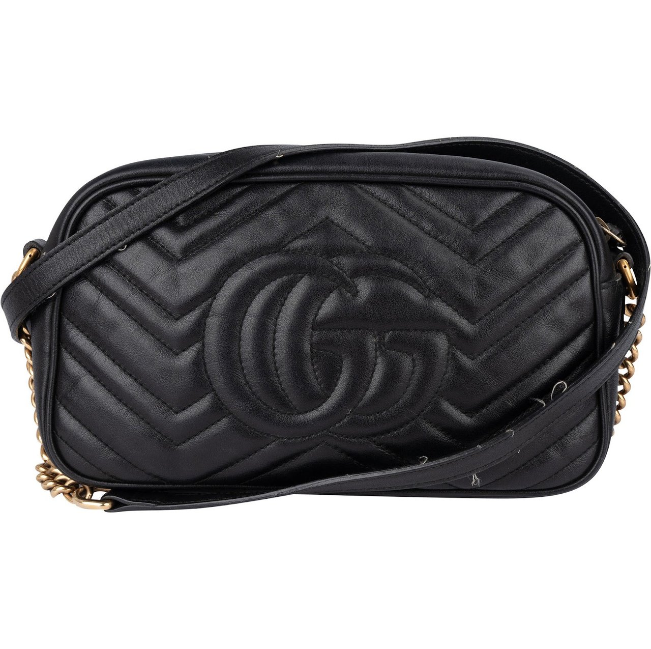 Gucci Gucci Quilted Leather GG Marmont Crossbody Bag Zwart