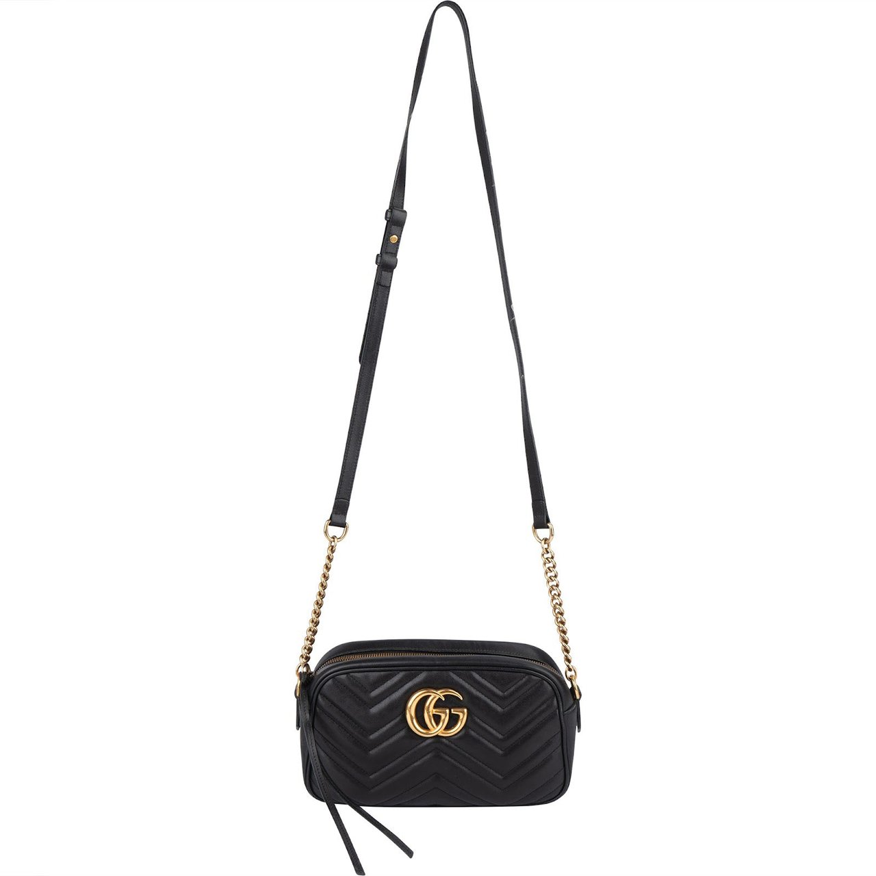 Gucci Gucci Quilted Leather GG Marmont Crossbody Bag Zwart