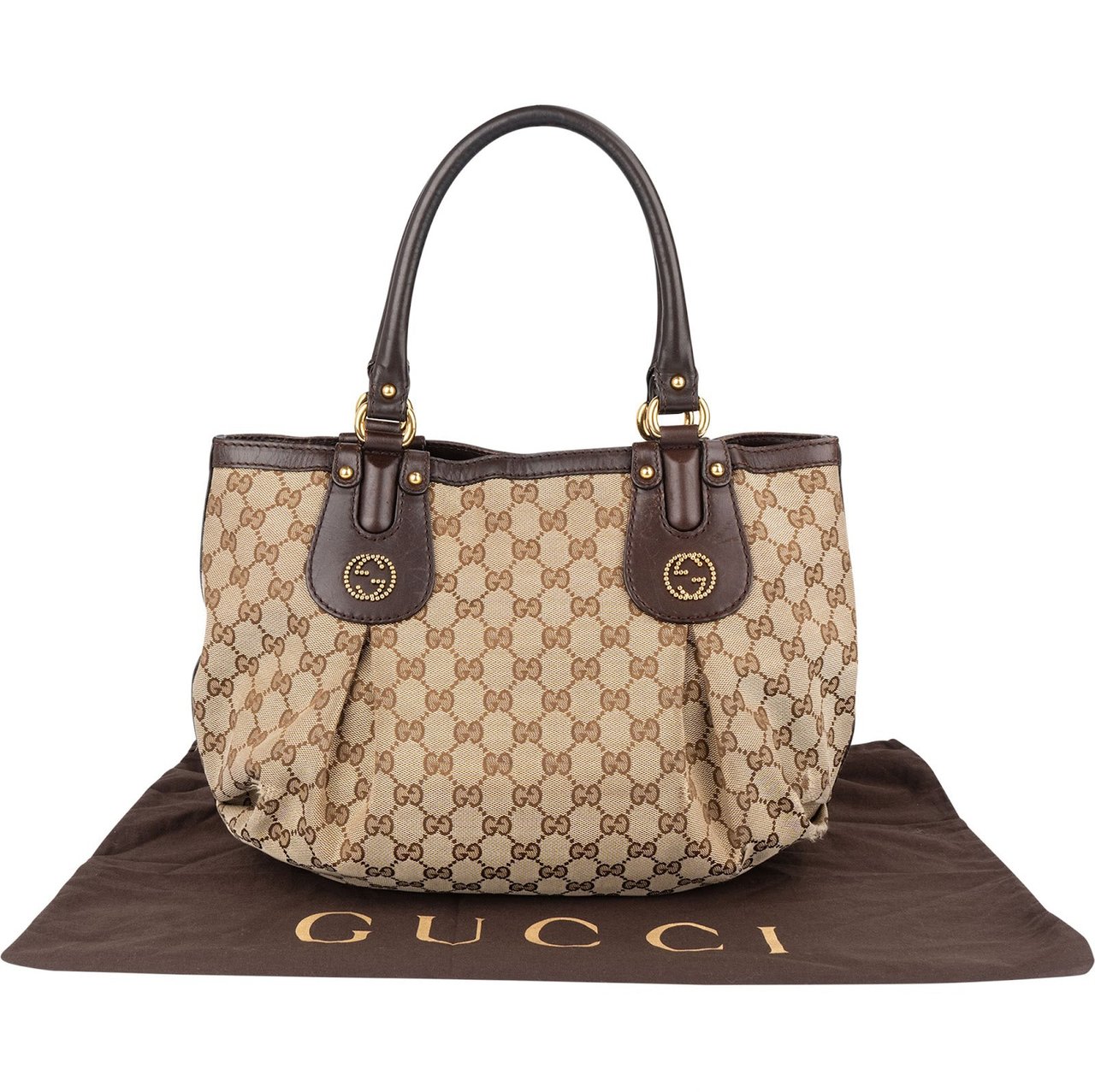 Gucci Gucci Monogram GG Studded Pelham Handbag Beige
