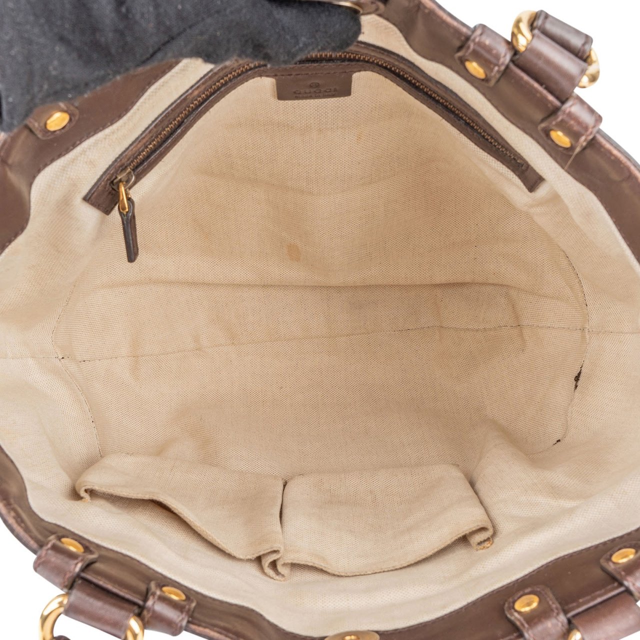 Gucci Gucci Monogram GG Studded Pelham Handbag Beige