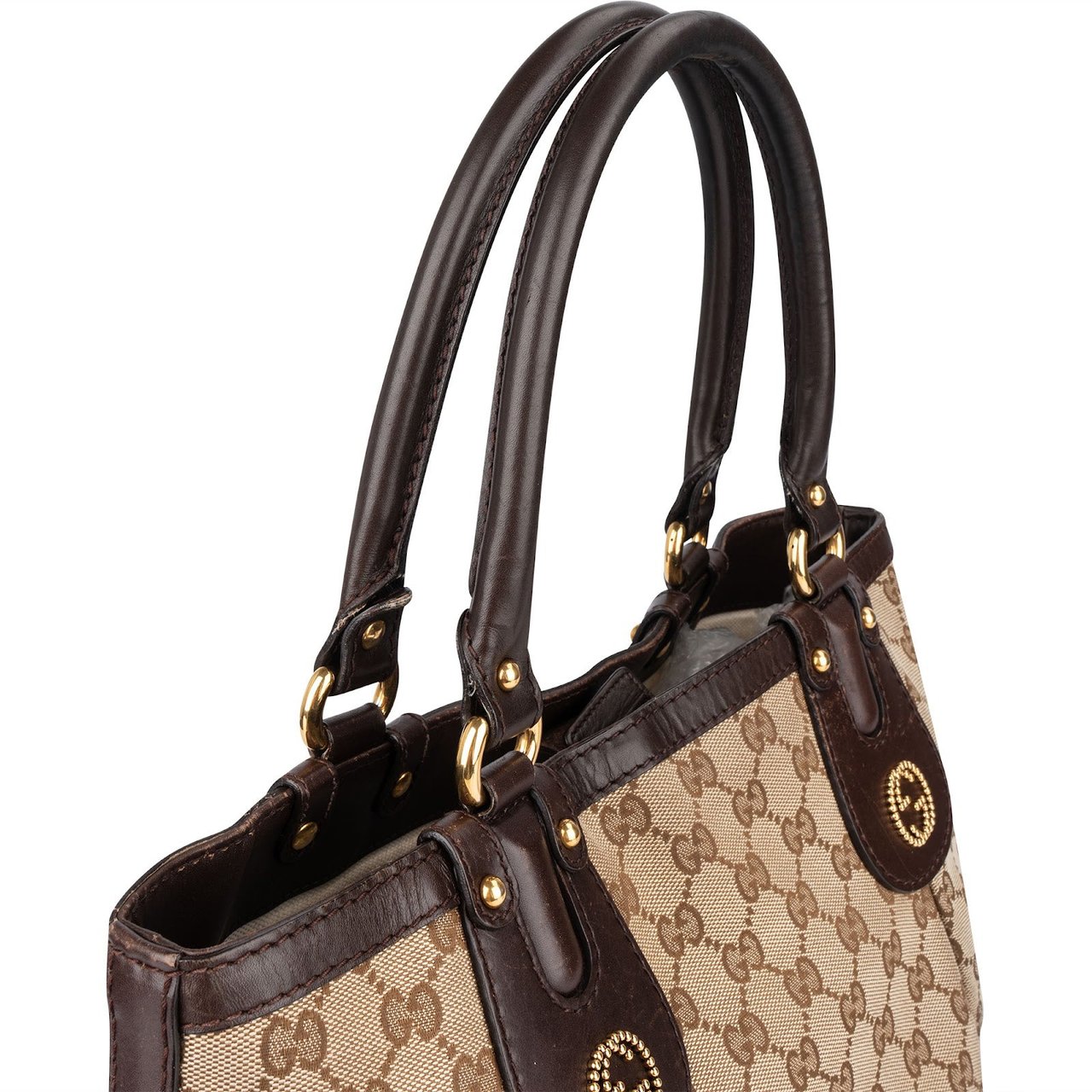 Gucci Gucci Monogram GG Studded Pelham Handbag Beige