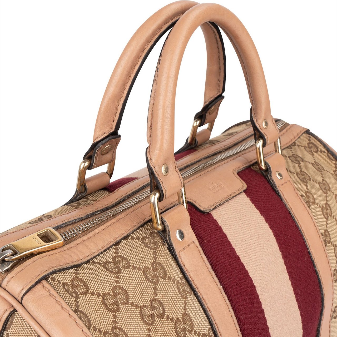 Gucci Gucci Monogram GG Sherry Line Boston Handbag Beige