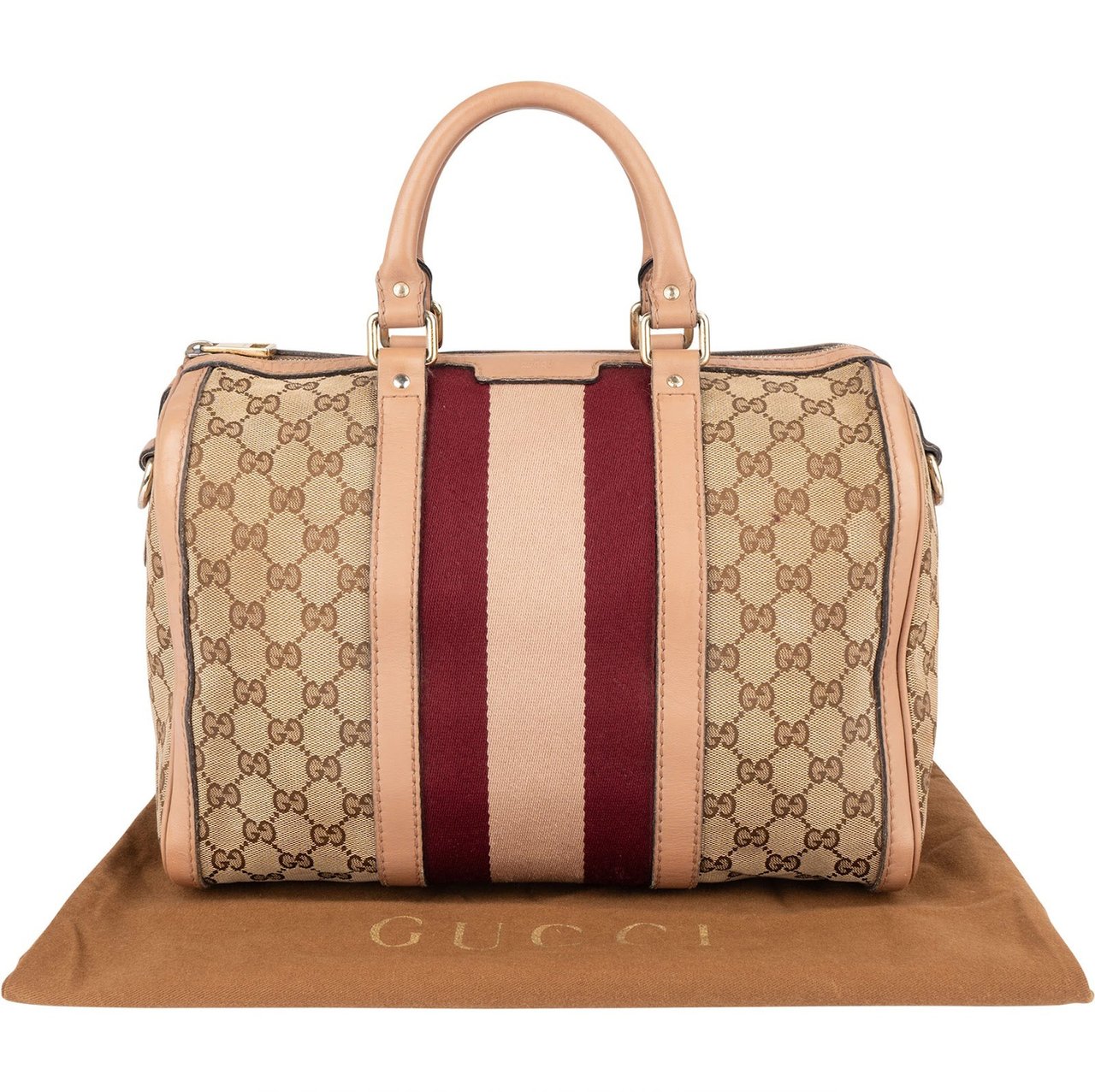 Gucci Gucci Monogram GG Sherry Line Boston Handbag Beige