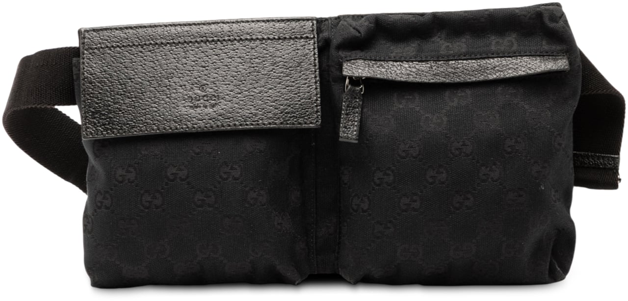 Gucci GG Canvas Double Pocket Belt Bag Zwart