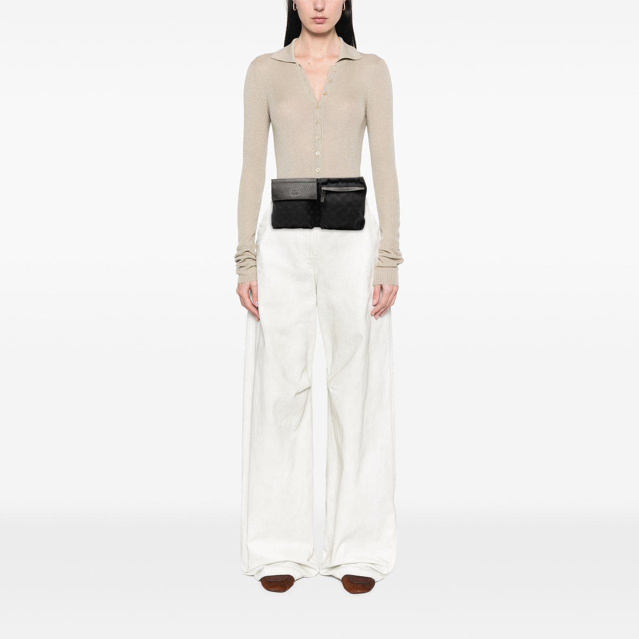 Gucci GG Canvas Double Pocket Belt Bag Zwart