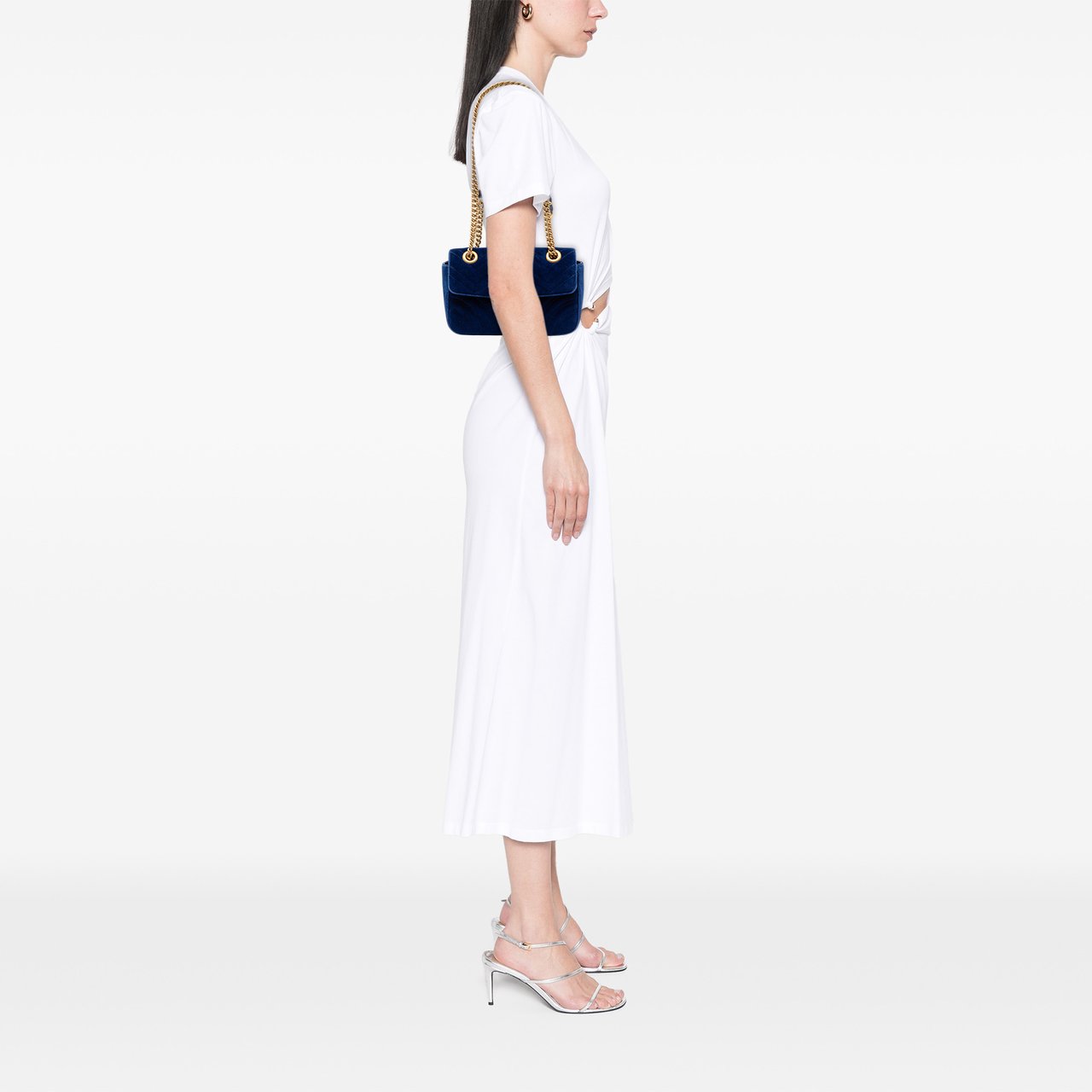 Gucci Small GG Marmont Matelasse Velvet Shoulder Bag Blauw