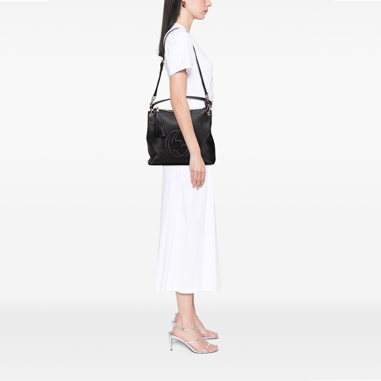 Gucci Large Pebbled Calfskin Soho Convertible Hobo Zwart