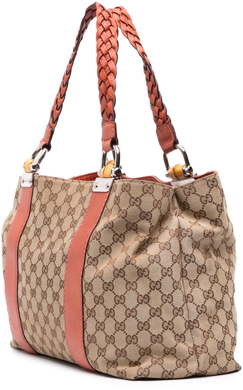 Gucci Medium GG Canvas Bamboo Libeccio Tote Bruin