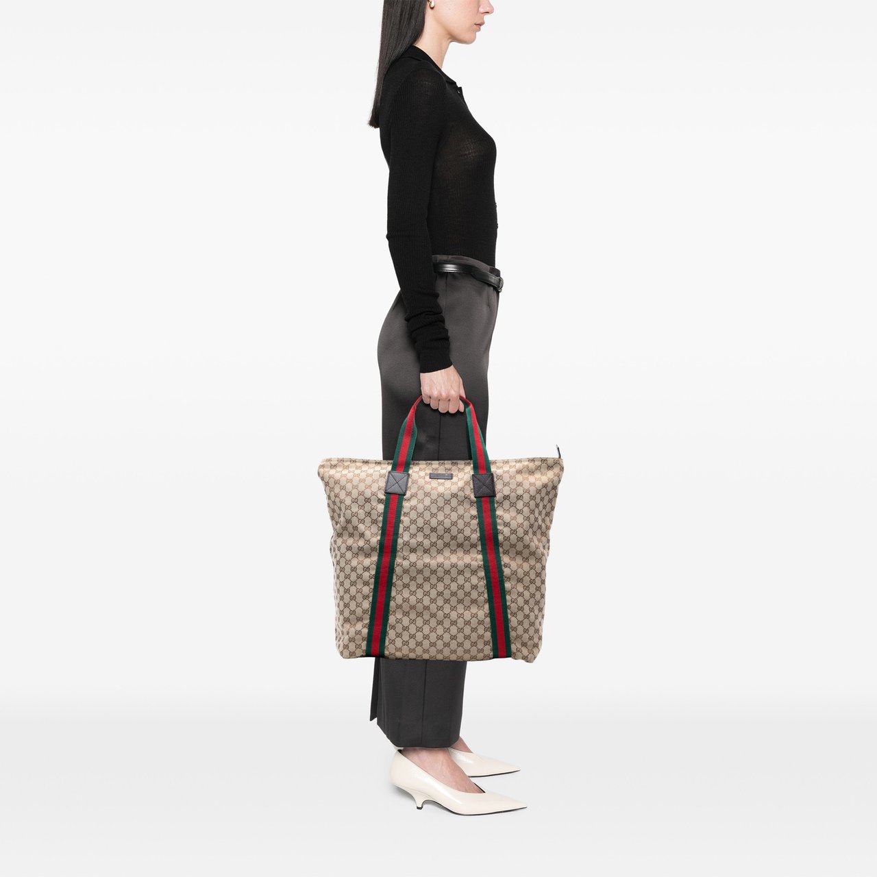 Gucci GG Canvas Web Tote Bruin