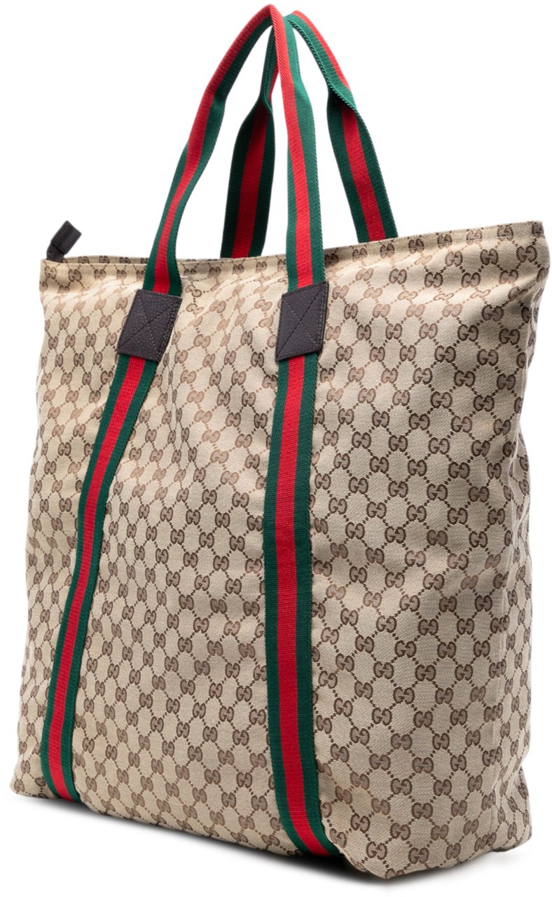 Gucci GG Canvas Web Tote Bruin