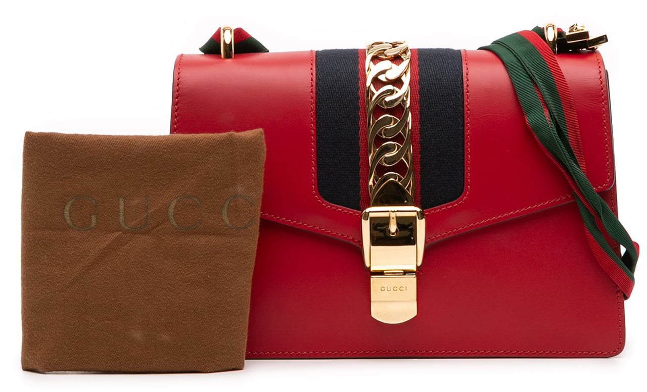 Gucci Small Leather Sylvie Web Satchel Rood