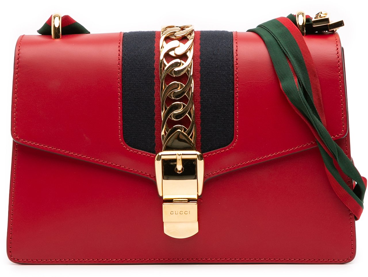 Gucci Small Leather Sylvie Web Satchel Rood