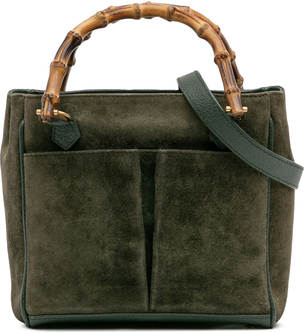Gucci Suede Bamboo Satchel Groen