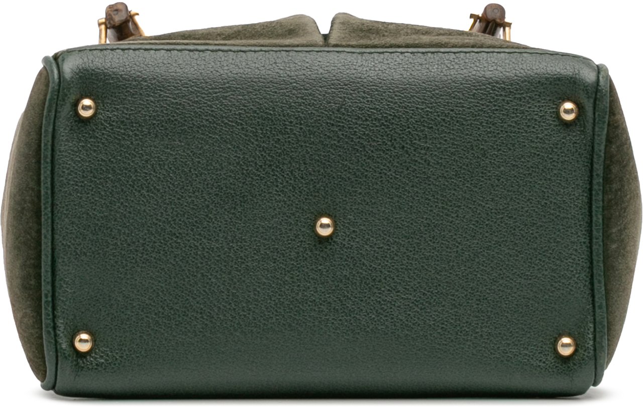 Gucci Suede Bamboo Satchel Groen