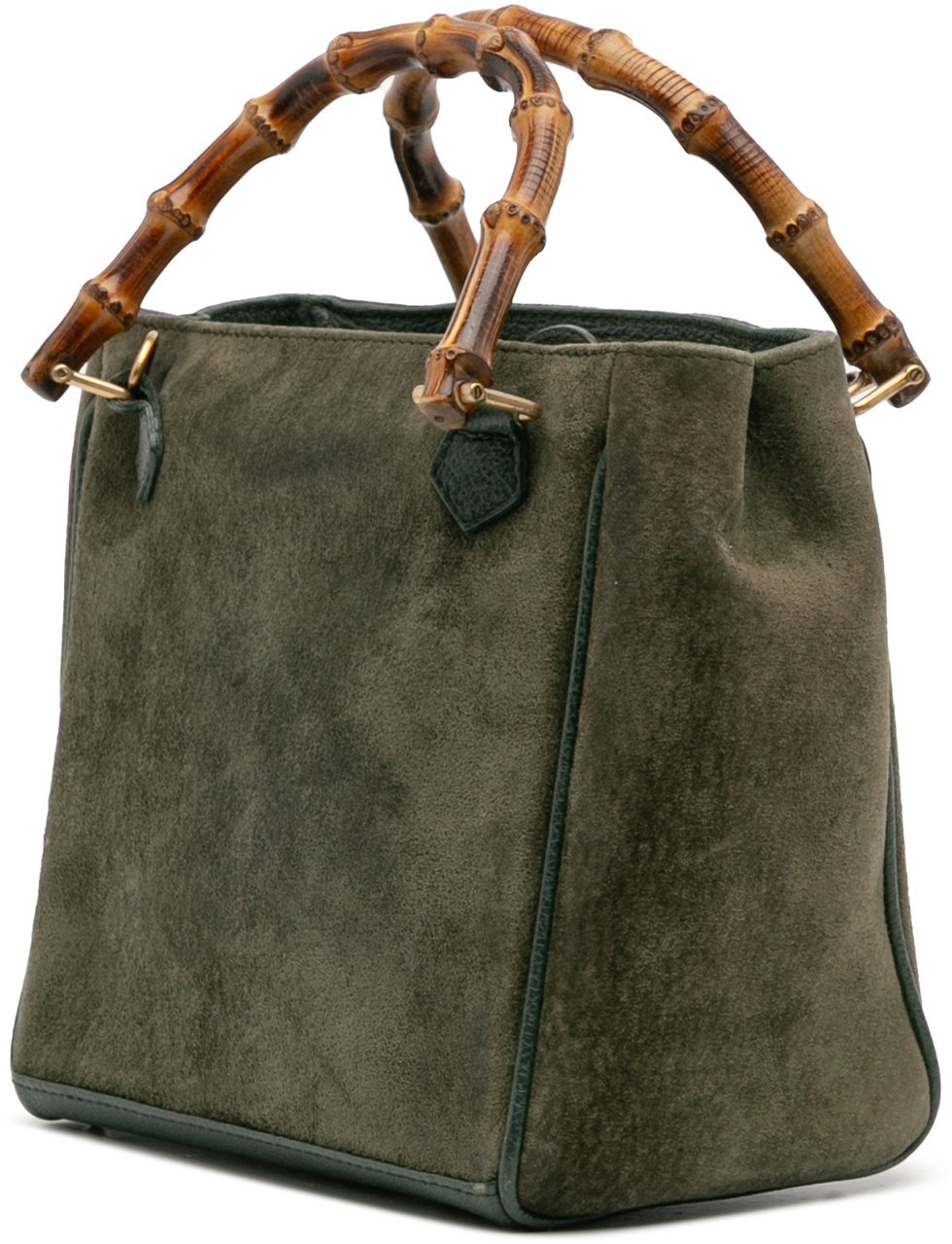 Gucci Suede Bamboo Satchel Groen