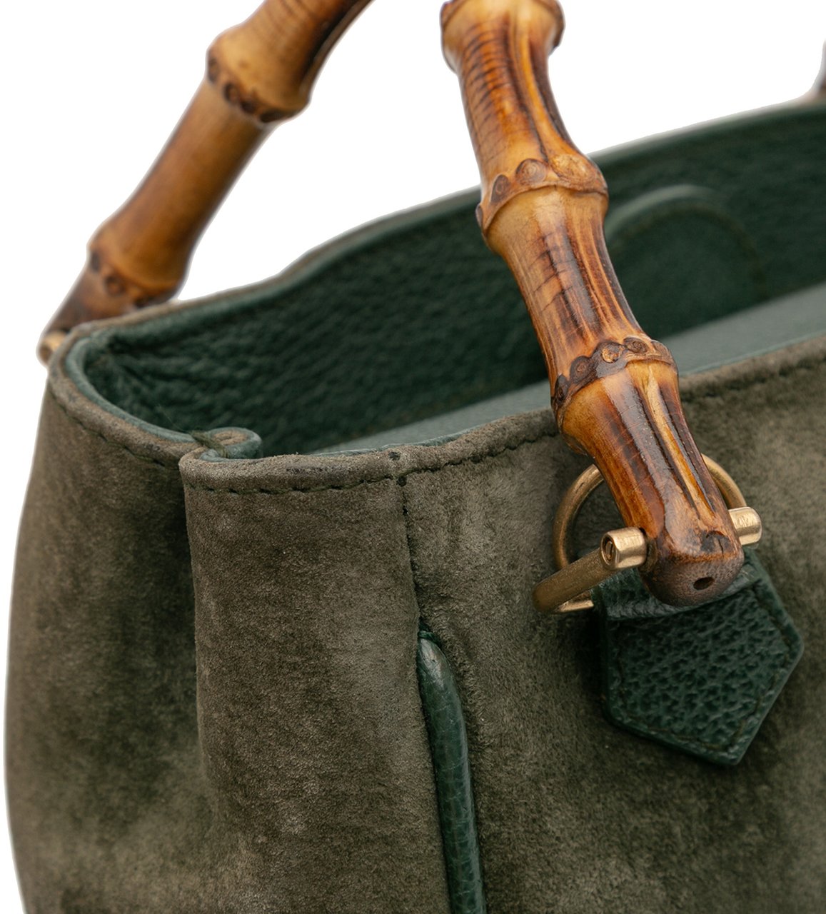 Gucci Suede Bamboo Satchel Groen