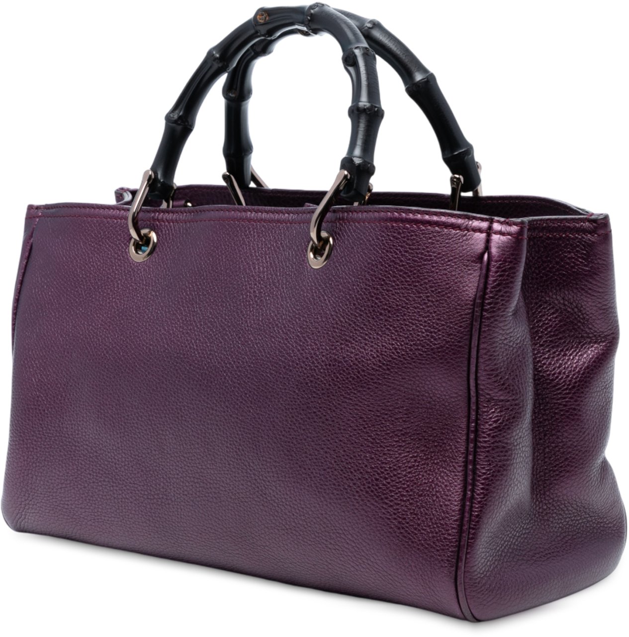 Gucci Medium Calfskin Bamboo Shopper Satchel Paars