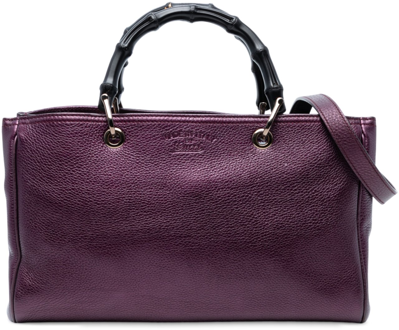 Gucci Medium Calfskin Bamboo Shopper Satchel Paars