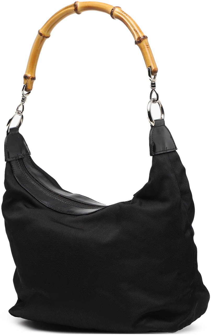 Gucci Nylon Bamboo Shoulder Bag Zwart