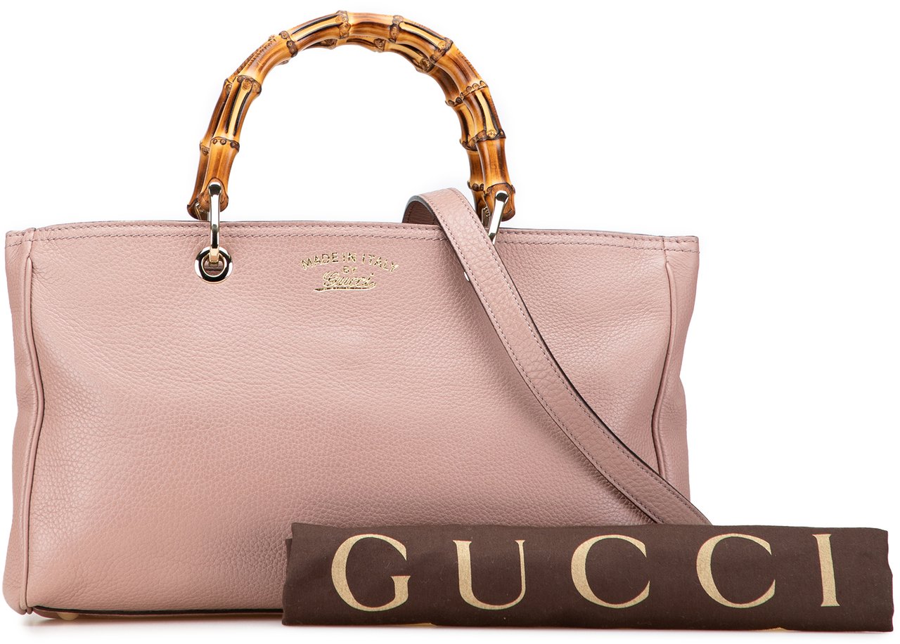 Gucci Medium Calfskin Bamboo Shopper Satchel Roze