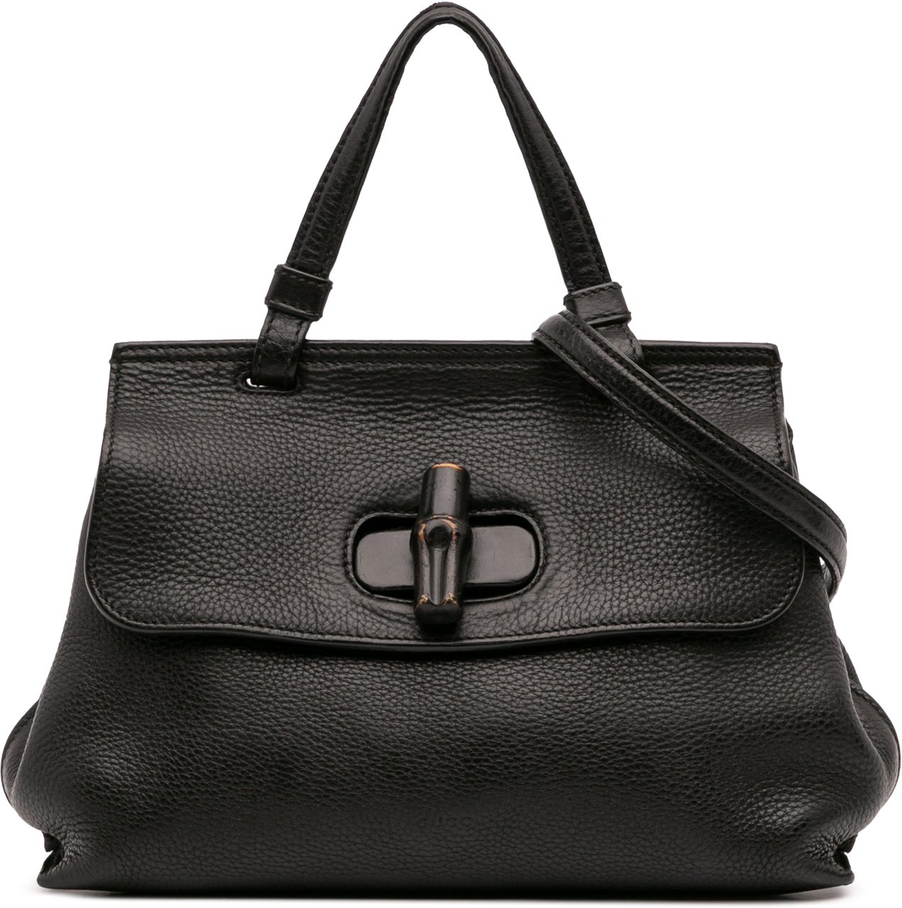 Gucci Small Leather Bamboo Daily Satchel Zwart