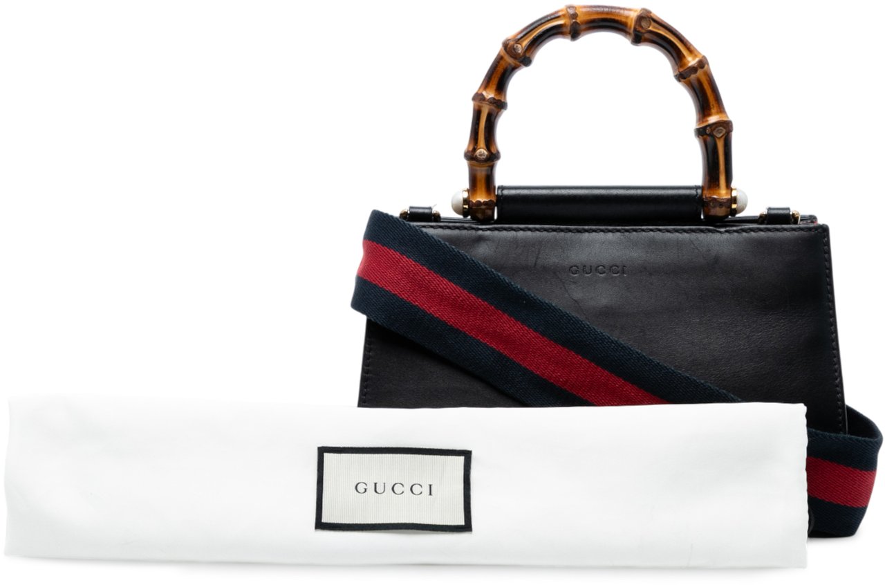 Gucci Mini Nappa Bamboo Nymphaea Top Handle Bag Zwart
