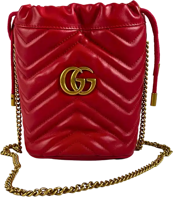 Gucci Gucci GG Marmont Leather Mini Bucket red / very good Rood