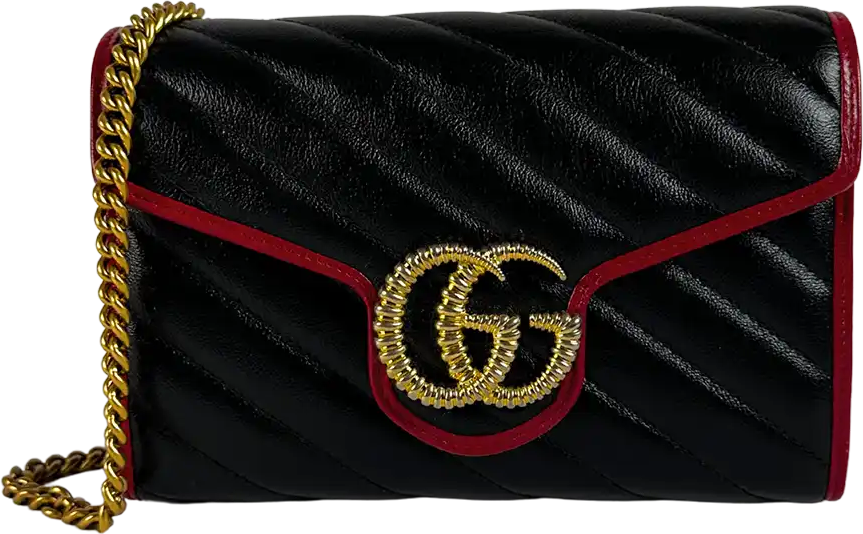 Gucci Gucci Torchon GG Marmont Wallet on Chain red black leather / mint condition Zwart