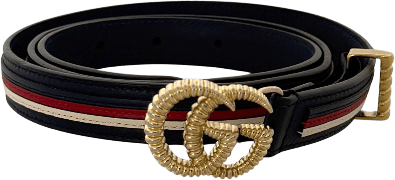 Gucci Gucci Torchon GG Sylvie Belt Navy Blue Red White/ acceptable Beige
