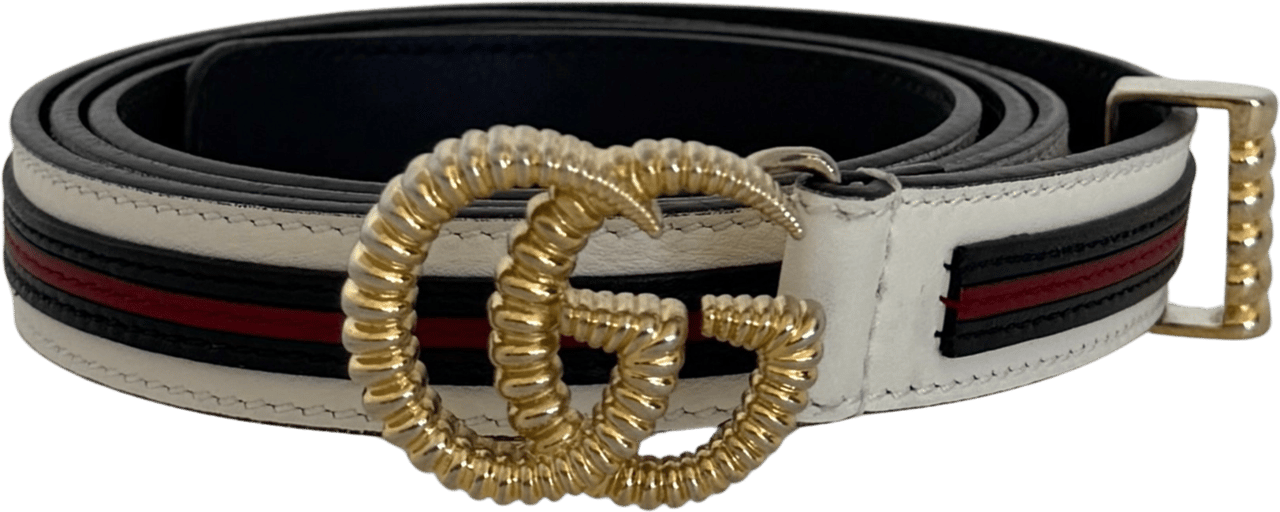 Gucci Gucci Torchon GG Sylvie Belt White Navy Blue Red / good Zwart