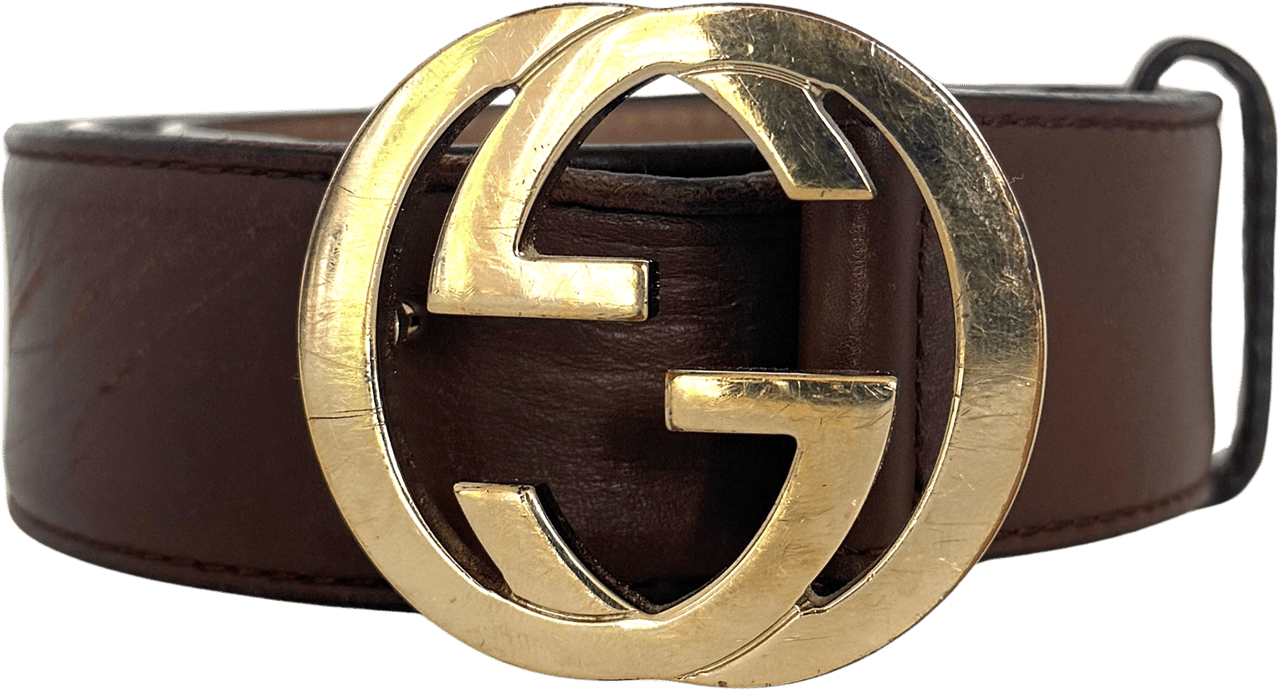 Gucci Gucci GG Buckle Leather Belt Brown / acceptable Bruin
